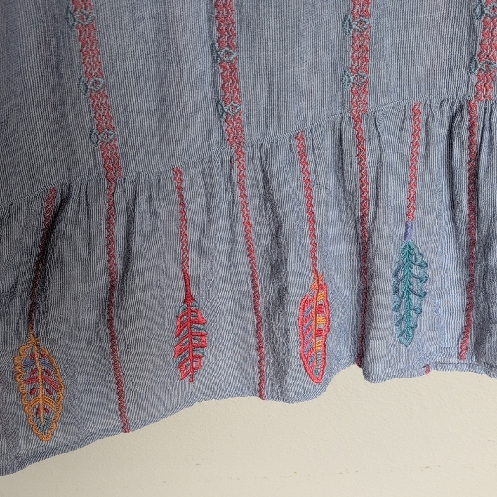 Johnny Was Workshop Mini Dress with Floral And Feather Embroidery Size Small - Picture 2 of 9